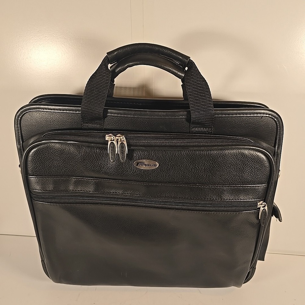 Targus Black Leather Laptop Bag Notebook Case‎ Briefcase